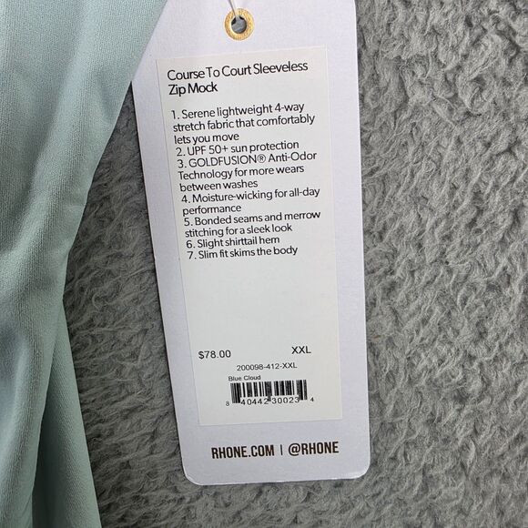 NWT Rhone Course to Court Sleeveless Zip Mock Blue Cloud Neck Pullover Size XXL - Picture 5 of 14